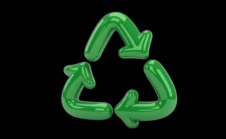 3d render of a recycling symbol on dark background