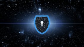 Cyber space security 3d shield with binary numbers loop animation. - Powered by Shutterstock - Get 15% off with code: PIKWIZARD15