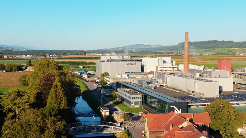 Orbe, Switzerland - 19 September 2025: Aerial view of the Nestle Product Technology Center