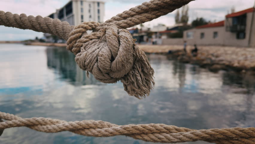 Brown Rope in Dock and Seascape View