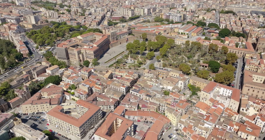 Aerial view of the Palazzo dei Normanni, also known as Royal Palace, in the historic center of Palermo, Sicily, Italy. It