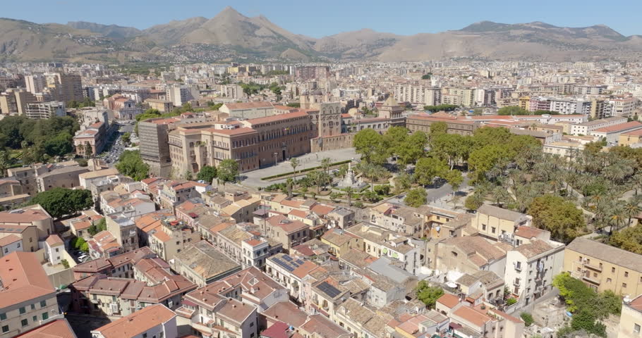 Aerial view of the Palazzo dei Normanni, also known as Royal Palace. It is located in the historic center of Palermo, Sicily, Italy. It is one of the city