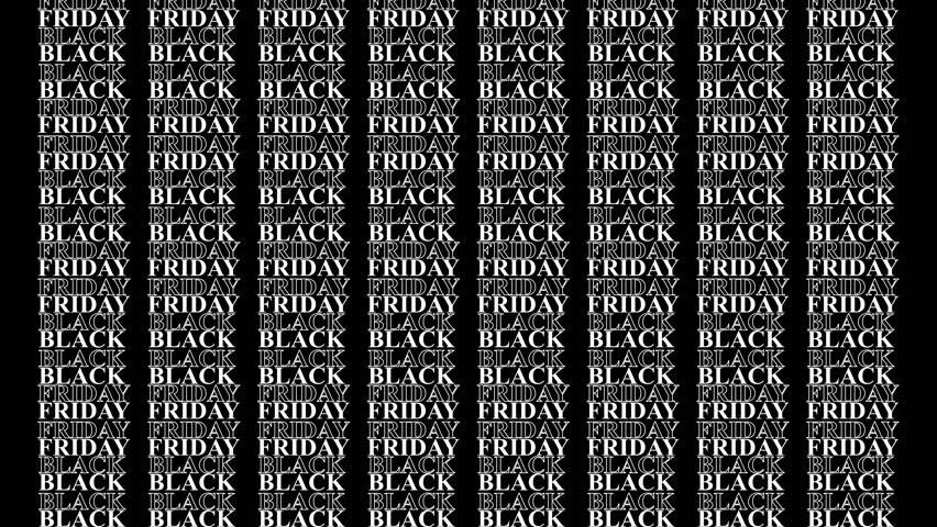 Black Friday animation. Black Friday text scrolling across the screen. Typographic advertising, sale, banner, 4K animation. Black Friday sale. 4K, seamless loop.
