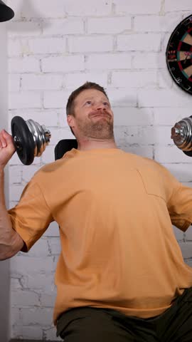 man, dumbbell, home, gym, workout, exercising, motivation, exercise, fitness, training, overhead press, sport, strenght, muscle, push, bench, person, people, chest, casual, hand