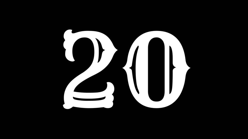 20 second countdown timer with white classic style number on black background perfect for presentation, websites