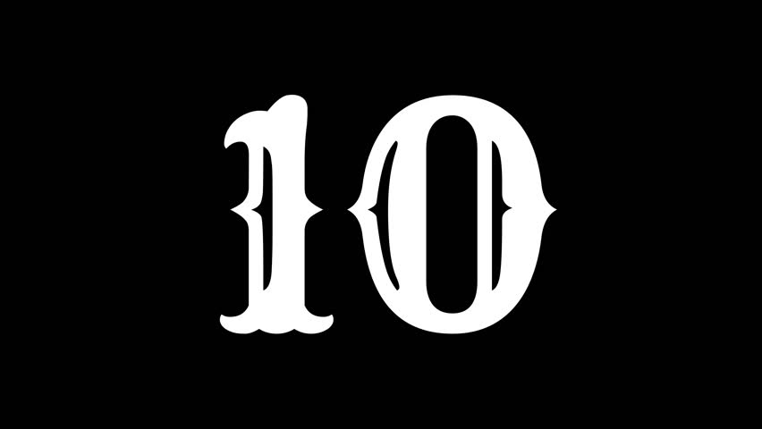 10 second countdown timer with white classic style number on black background perfect for presentation, websites