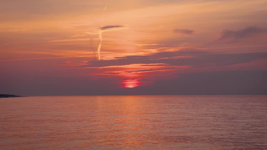 Sunset over Baltic Sea in Debki village, Puck County, Pomerania region of Poland