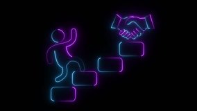 	
Neon sketch of icon of person climbing stairs and icon of shaking hands .Stairs run Neon  Escape Icon. Evacuation Symbol Direction for Rescue Career Step on black background .4k video - Powered by Shutterstock - Get 15% off with code: PIKWIZARD15