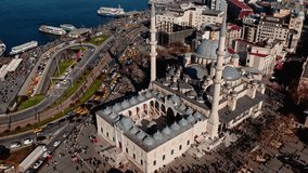 Aerial panorama of Istanbul featuring Eminonu, the New Mosque, Galata Bridge and Topkapi Palace surrounded by morning fog over the Bosphorus — blending history, sea and city life. - Powered by Shutterstock - Get 15% off with code: PIKWIZARD15