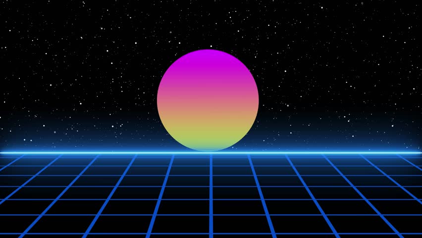 Classic Retrowave Sunset Over Neon Grid Floor Starfield - Powered by Shutterstock - Get 15% off with code: PIKWIZARD15
