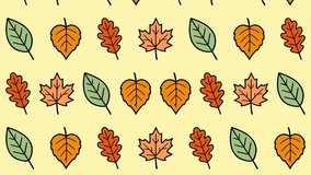 Animated Seamless Pattern of Autumn Leaves in Orange, Green, and Brown Tones on Soft Yellow Background - Powered by Shutterstock - Get 15% off with code: PIKWIZARD15