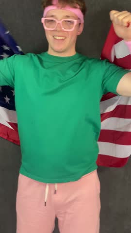 A man with an American flag is rejoicing