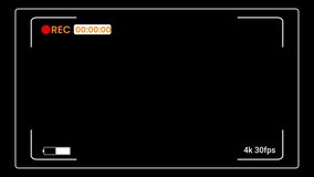 Loopable motion graphic of a modern 4K camcorder recording screen overlay with REC indicator, timer, and battery. Ideal for video projects. - Powered by Shutterstock - Get 15% off with code: PIKWIZARD15