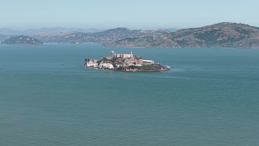 Aerial View of Alcatraz Island and Former Prison, San Francisco Bay, California USA