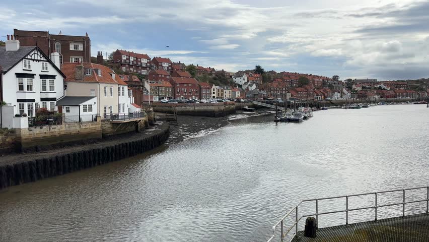 Whitby seaside british english city uk north yorkshire river esk abbey uk historic harbour port town england