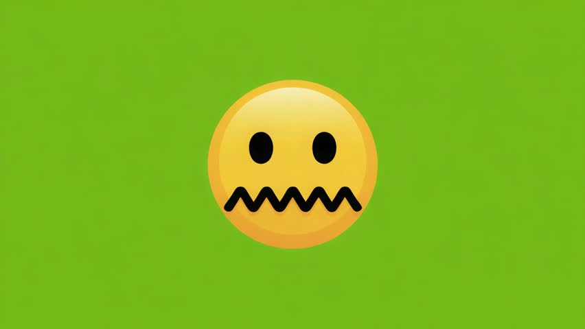 Yellow emoji face showing grimacing expression with green background for social media posts silhouette