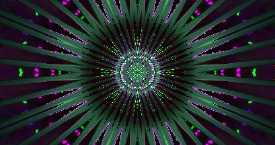 A 3d colorful neon kaleidoscopic tunnel of repeating geometric patterns in smooth motion