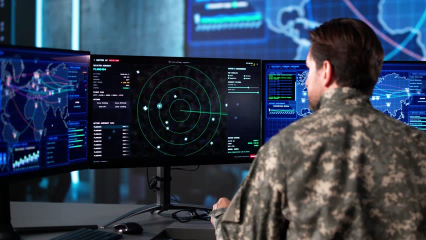 Military Defense Technology And Army Command Center. Soldier Using Digital Radar For Aerial Tracking - Powered by Shutterstock - Get 15% off with code: PIKWIZARD15