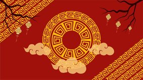 Golden sun medallion with Chinese clouds and red background - Powered by Shutterstock - Get 15% off with code: PIKWIZARD15