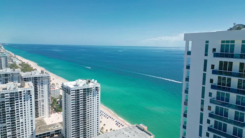 Aerial View of Hollywood Beach Florida, Ocean, Coastline, and Buildings