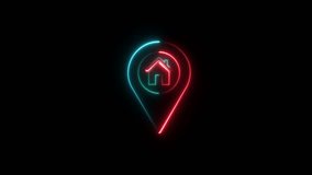 Glowing neon location with house icon and location map pin animation, glowing gps location icon animation GPS icon vector logo design, Map pointer icon, Pin location symbol ,on a black background. - Powered by Shutterstock - Get 15% off with code: PIKWIZARD15