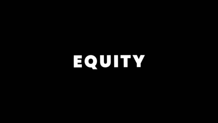 Clean looping animation featuring the word "Equity" in bold white letters on a black background, suitable for business, finance, branding, and modern motion design projects.