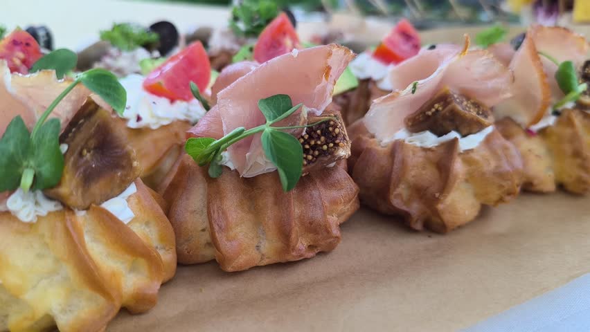 Elegant appetizers for catering events with a variety of entrees and side dishes, ready to serve