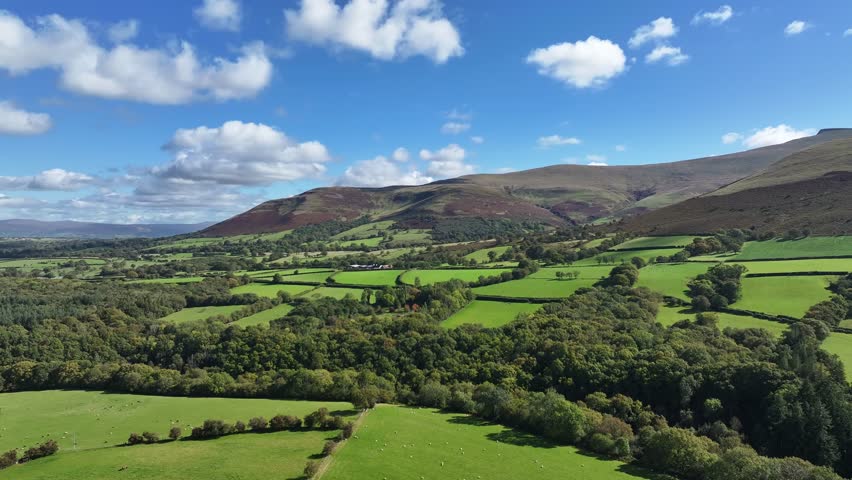 Brecon Beacons national park in Wales, Powys, Wales, Bannau Brycheiniog, September 2025, cinematic drone view