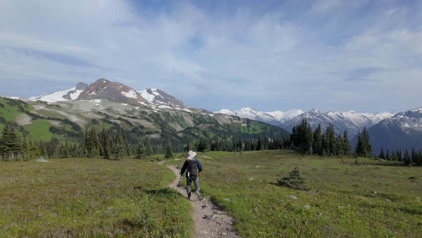 A Hiker Journeys Along a Scenic Mountain Trail in Whistler, British Columbia, Canada