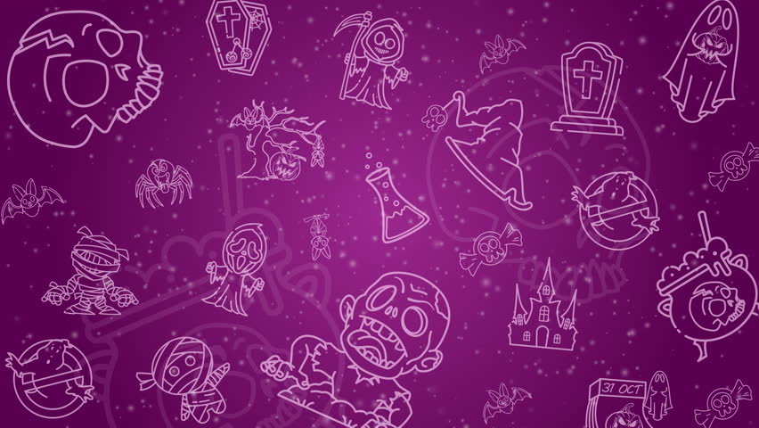 Doodle halloween icons skulls ghosts and zombies pattern. Provide a fun spooky season vibe. Loop simple animation