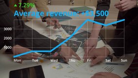 Close-up of diverse multiracial business colleagues analyzing financial data and charts, working on startup project and brainstorming ideas with diagram and trends appears on screen. - Powered by Shutterstock - Get 15% off with code: PIKWIZARD15