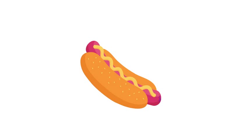A close-up illustration of a classic hot dog with mustard, presented on a white background.