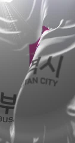 Flag of Busan Metropolitan City, South Korea. Loop. 4K Vertical