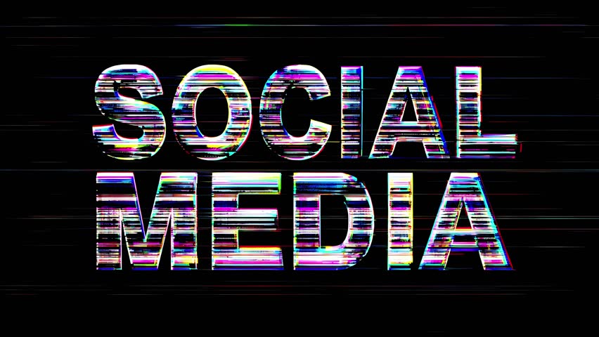 Social media glitch: dynamic text animation with digital overlay