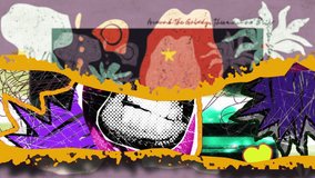 An energetic and dynamic abstract animation, perfect for modern intros, advertising, or artistic projects. Features vibrant colors, pop art elements, and a graffiti aesthetic. - Powered by Shutterstock - Get 15% off with code: PIKWIZARD15