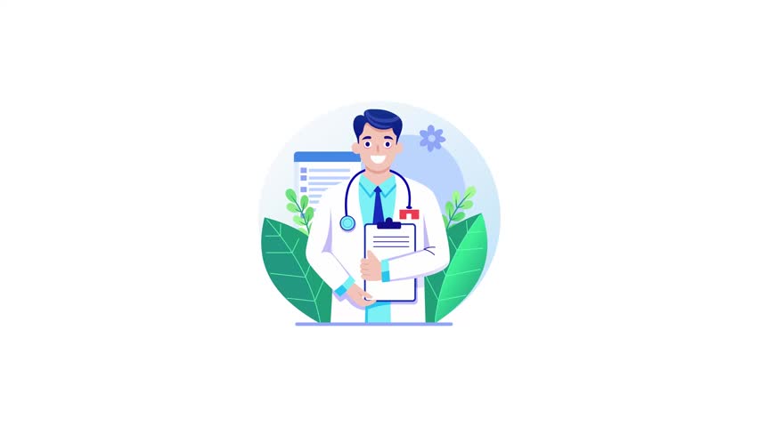 A flat style animated illustration showing medical assistant