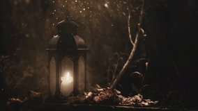 Abstract warm lantern candle glowing in a dark forest. Halloween Background. - Powered by Shutterstock - Get 15% off with code: PIKWIZARD15
