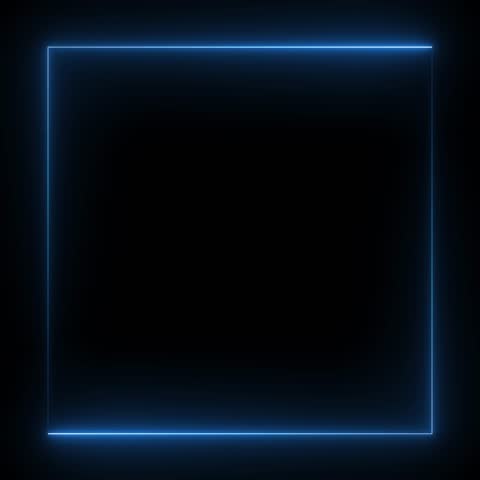 Glowing square frame with neon effect on black background. Abstract glowing neon light square rectangle frame animation concept. dynamic energy abstract neon border animation
