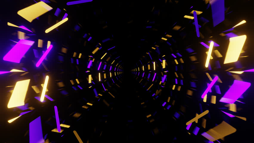 Purple and Yellow Neon Circles Mirror Tunnel Background VJ Loop in 4K