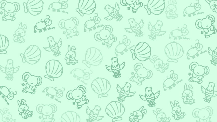 Seamless mint green background with adorable outline animals including koala rabbit bird and balloon perfect for kids wallpaper easter celebration and playful graphic projects