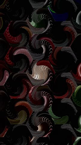 3D shining bright lines set wave motion, color full, on black background	