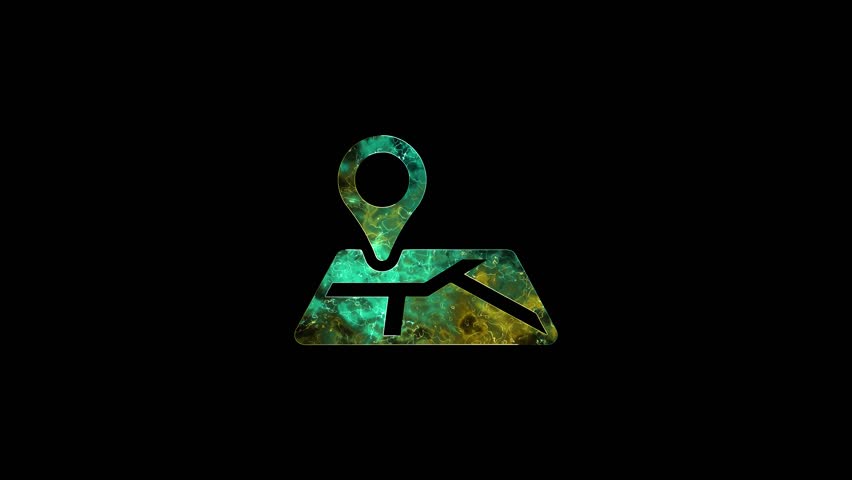 A location pin is placed on top of a stylized map, which includes road or route line. GPS navigation systems, mapping apps, or location-based services.