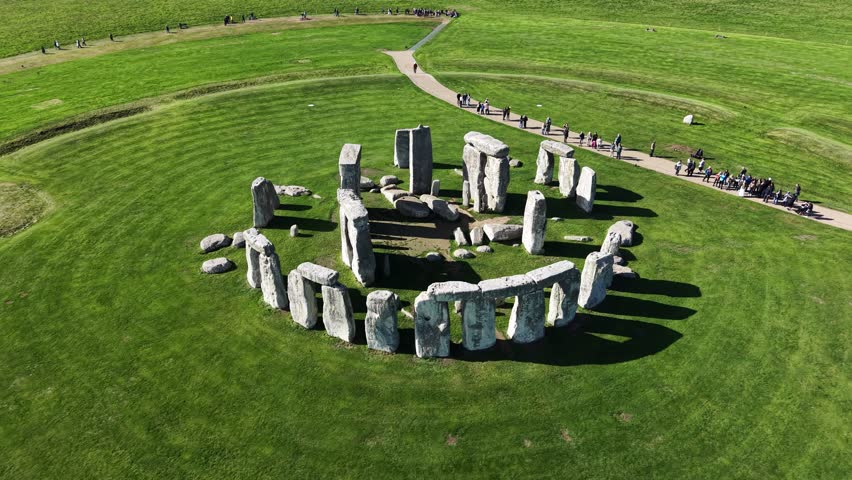 Drone view of Stonehenge and Wiltshire Countryside in England, UK. The stone circle dates to 3000 BC and is one of the best-known ancient wonders of the world and a UNESCO World Heritage Site.