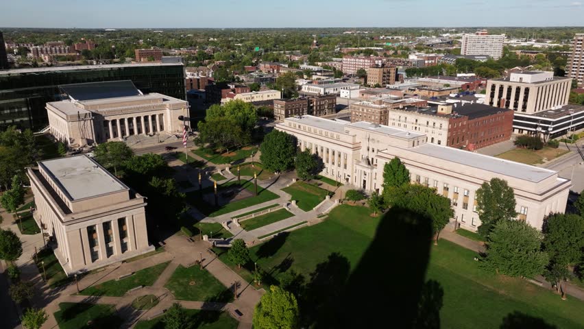 Beautiful Establishing Aerial View of American Legion Mall in Downtown Indianapolis