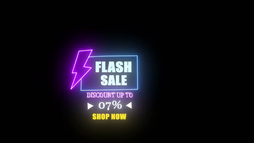Flash Sale Neon Light Sign 7% Discount — Neon Line Typography Animation for Digital Marketing and Flash Sale Events