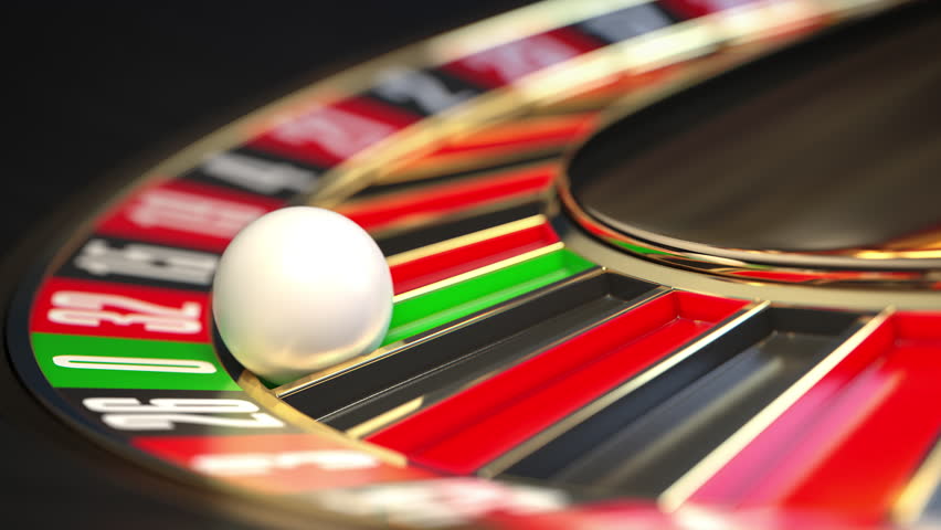 Casino roulette spinning wheel with ball hits zero. 3d animation. 3D Illustration