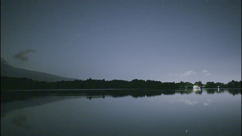 Lake Tanuki Night: Star Reflections (4K, Real Footage)