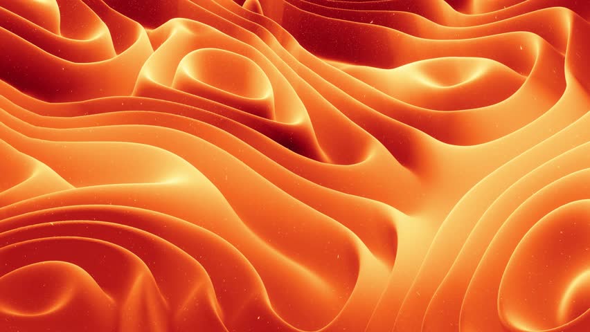 Red orange gradient, soft matte material with light inner glow. Beautiful abstract 3D surface with glitter sparkles, abstract 3d waves run on surface in loop. Smoothly 4k animation. 3D Illustration