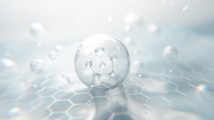 3D hyaluronic acid molecule floats in a clear, glowing space. Perfect for skincare, hydration, anti-aging, or scientific cosmetic content focused on deep moisture and elasticity.