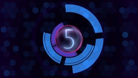 Futuristic Digital Timer Circular Rings Interface. A modern abstract graphic featuring layered blue circular rings with count up numbers. Suggests data networks, digital interfaces, and high tech - Powered by Shutterstock - Get 15% off with code: PIKWIZARD15